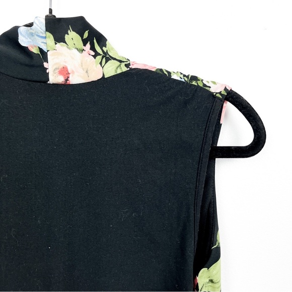 Eclipse Black & Pink Floral Body Suit with Draped Front Neck - Picture 8 of 10